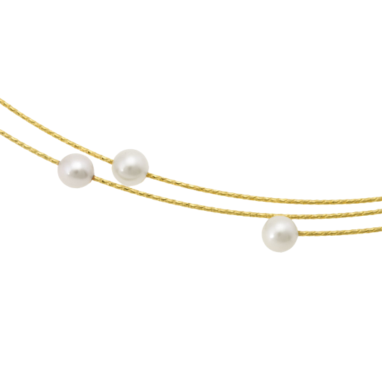 Collier câbles en or jaune et titane, perles de culture