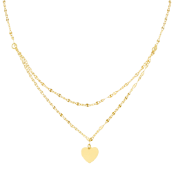 Collier or jaune, maille fantaisie et coeur