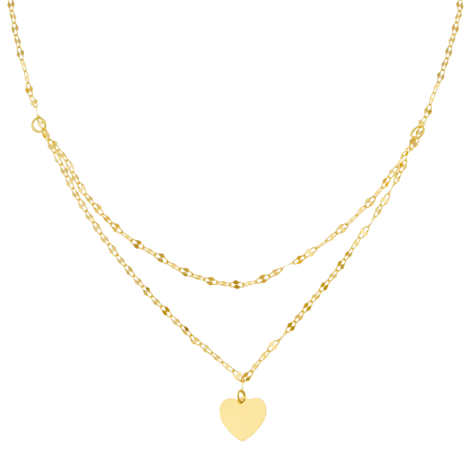 Collier or jaune, maille fantaisie et coeur