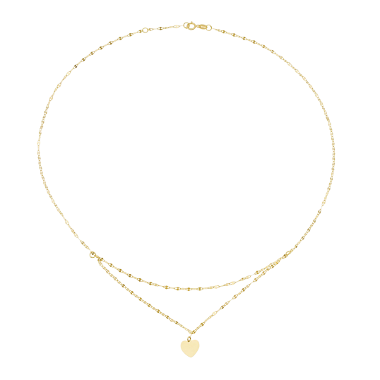Collier or jaune, maille fantaisie et coeur