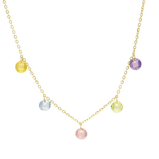 Collier en or jaune et oxydes de zirconium briolettes