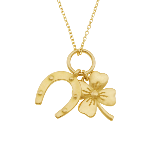 Collier en or jaune, trefle et fer à cheval 