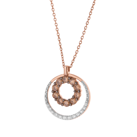 Collier en or rose et rhodié, diamants blancs et diamants bruns