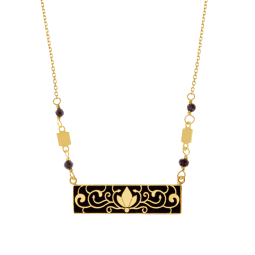 Collier en or jaune, spinelles et laque 