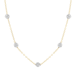 Collier en or jaune, boules en résine et cristaux de synthèse 