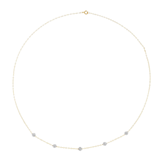 Collier en or jaune, boules en résine et cristaux de synthèse 