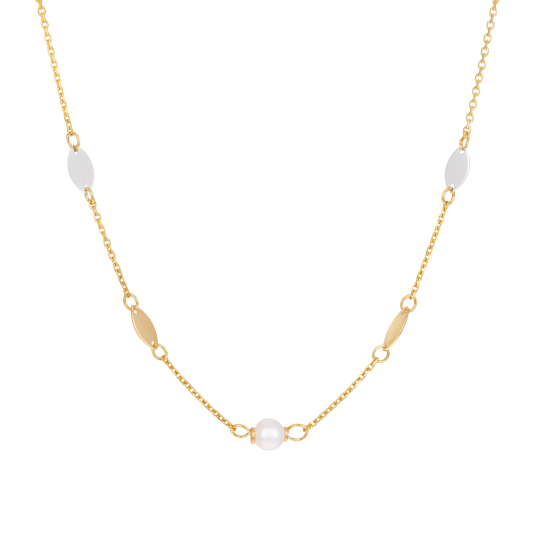 Collier en or jaune et rhodié, perle de culture