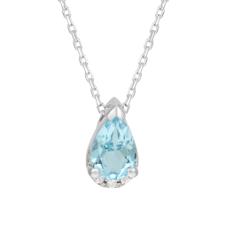 Collier en or gris, aigue marine et diamants