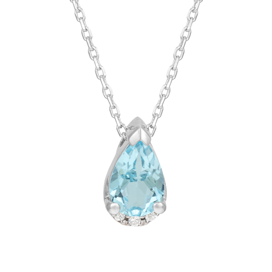 Collier en or gris, aigue marine et diamants