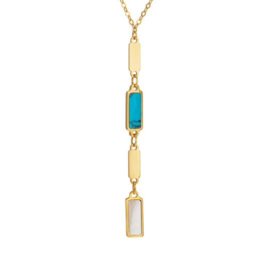 Collier en or jaune, nacre et pierre synthétique