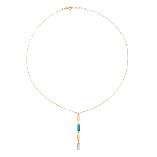 Collier en or jaune, nacre et pierre synthétique