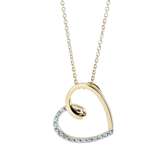 Collier or jaune coeur rhodie diamants
