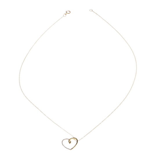 Collier or jaune coeur rhodie diamants