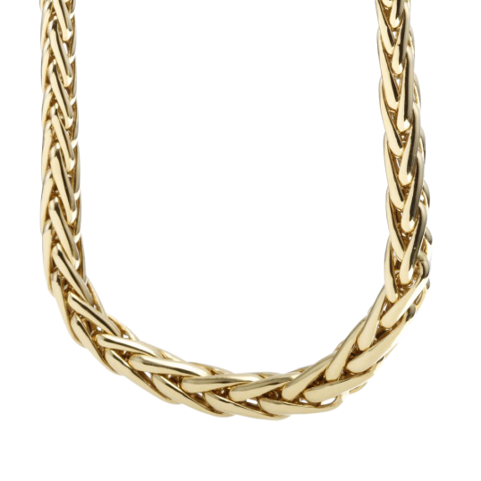 Collier en or jaune, maille  palmier chute centre 7 mm