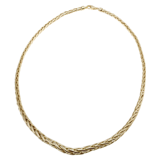 Collier en or jaune, maille  palmier chute centre 7 mm