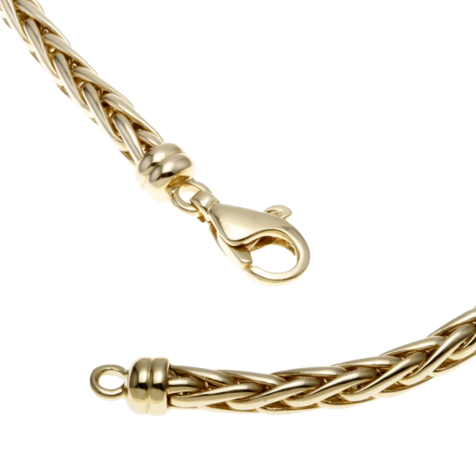 Collier en or jaune, maille  palmier chute centre 7 mm