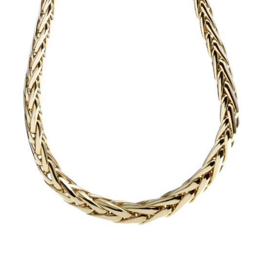 Collier en or jaune, maille  palmier chute centre 9 mm