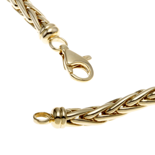 Collier en or jaune, maille  palmier chute centre 9 mm