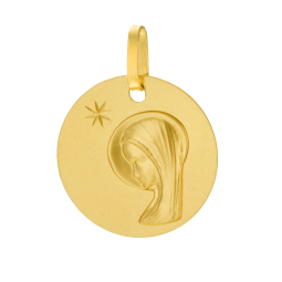 Médaille ronde en or jaune, vierge, étoile