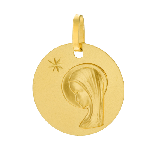 Médaille ronde en or jaune, vierge, étoile