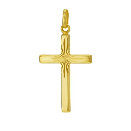 Croix en or jaune, lapidée