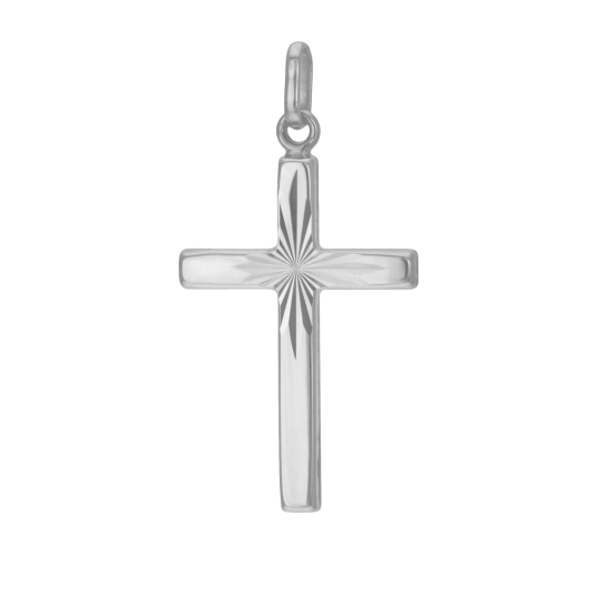 Croix en or gris, lapidée