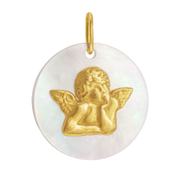 Médaille en or jaune et nacre, ange