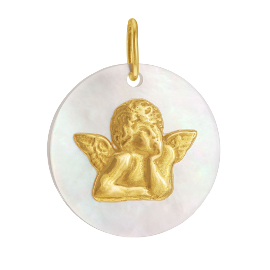 Médaille en or jaune et nacre, ange