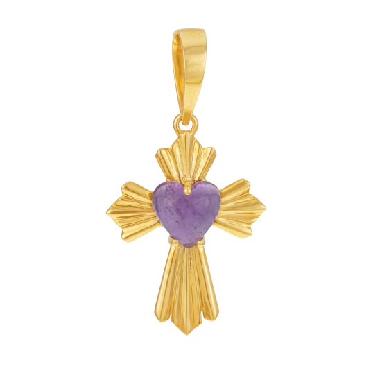 Croix en or jaune et améthyste