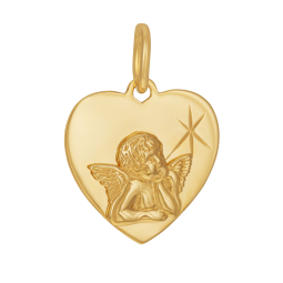 Médaille coeur en or jaune, ange