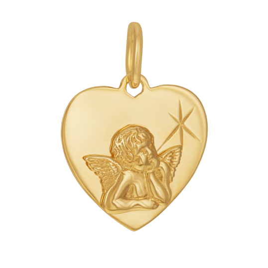 Médaille coeur en or jaune, ange