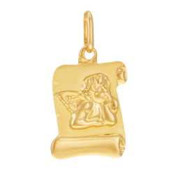 Médaille en or jaune, parchemin ange