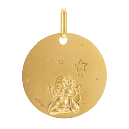Médaille ronde en or jaune, motif ange