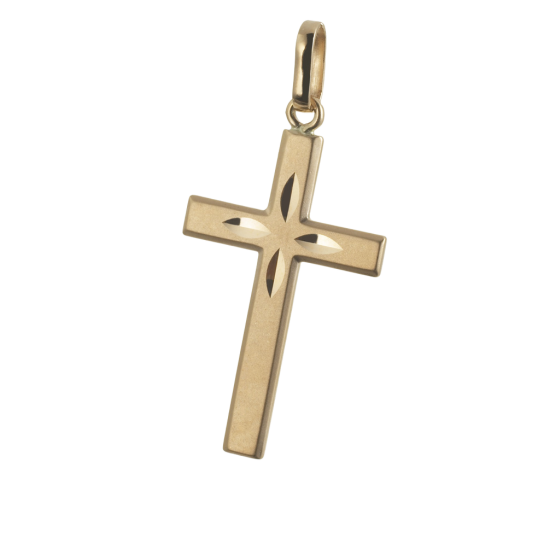 Croix en or jaune mate et lisse