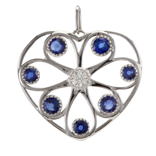 Pendentif en or gris, saphirs et diamants