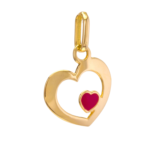 Pendentif en or jaune, coeur et laque rouge