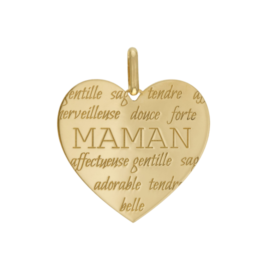Pendentif en or jaune, coeur maman