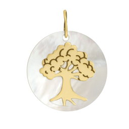 Pendentif en or jaune et nacre, arbre de vie