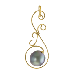 Pendentif en or jaune et perle de culture de Tahiti, volutes