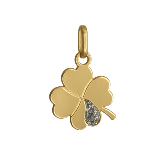 Pendentif en or jaune et laque pailletée, trèfle