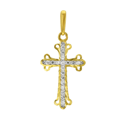 Croix en or jaune rhodié, oxydes de zirconium