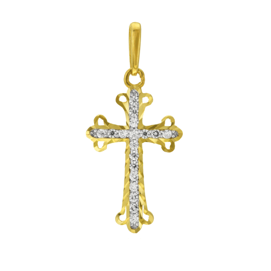 Croix en or jaune rhodié, oxydes de zirconium