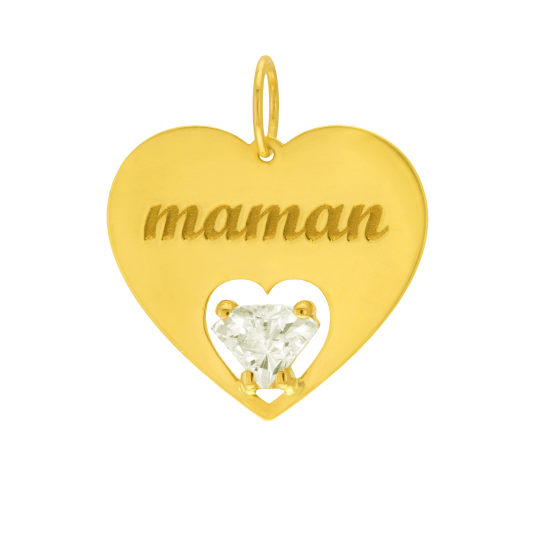Pendentif en or jaune, oxyde de zirconium, maman Pendentif en or jaune, oxyde de zirconium, maman