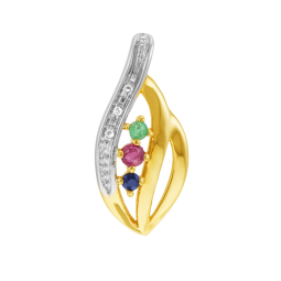 Pendentif or jaune rhodié, saphir, rubis, émeraude et diamants 