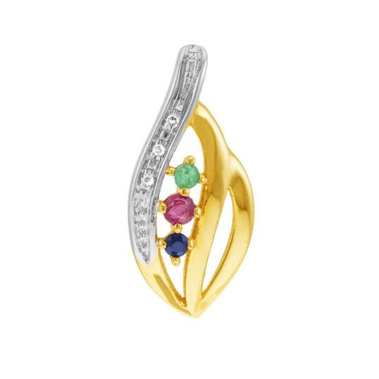 Pendentif or jaune rhodié, saphir, rubis, émeraude et diamants 
