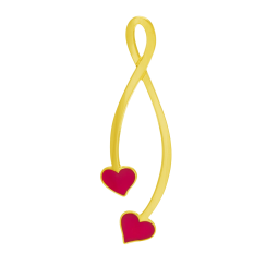 Pendentif en or jaune et laque rouge, 2 coeurs