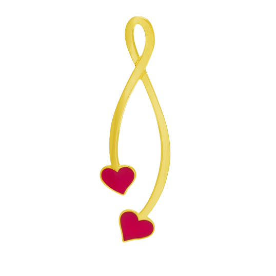 Pendentif en or jaune et laque rouge, 2 coeurs