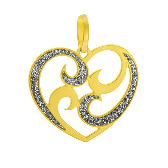 Pendentif en or jaune et laque pailletée, coeur 