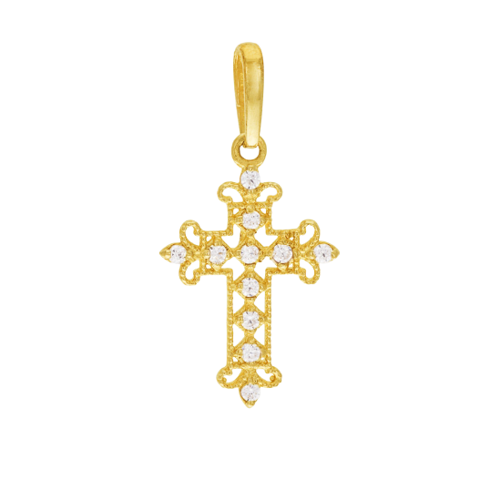 Croix en or jaune, oxydes de zirconium