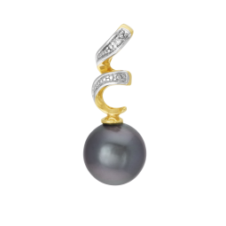Pendentif en or jaune rhodié, diamant et perle de culture de Tahiti
